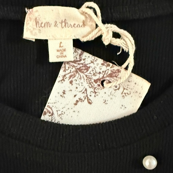 NWT Hem & Thread Black Cold Shoulder Pearl-Studded Dress - Picture 5 of 8